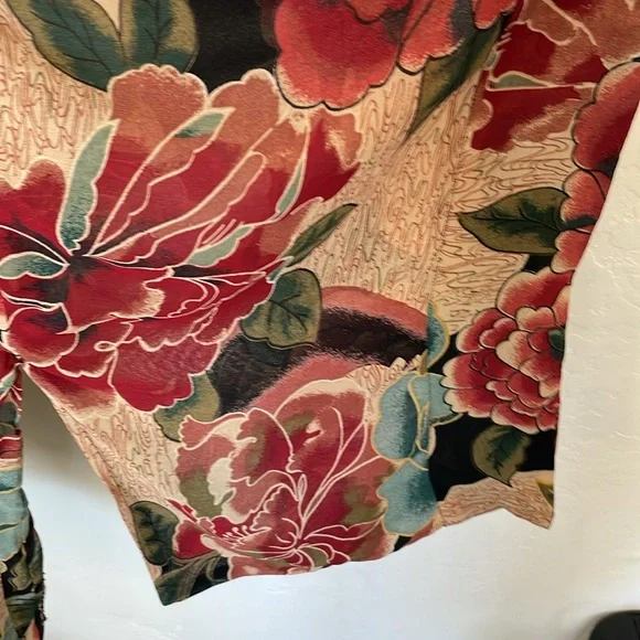 Chico's Kimono Jacket Vintage Floral Jewel Tones Some Flowers Beaded Cardigan S… - Picture 6 of 13